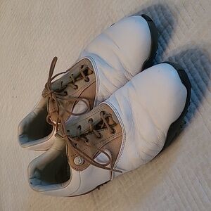 Footjoy White/Tan Golf Shoes, Soft Spike, Size 10